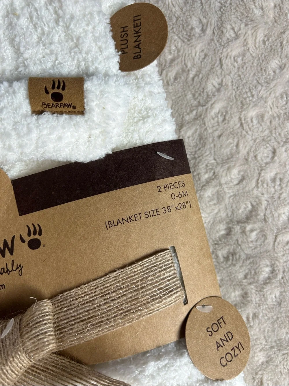 Bearpaw White Baby Blanket & Hat Set Chenille Sweater Knit Soft Cozy Ribbed